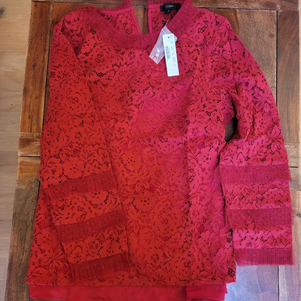 J. Crew Lace top with tulle ruffle